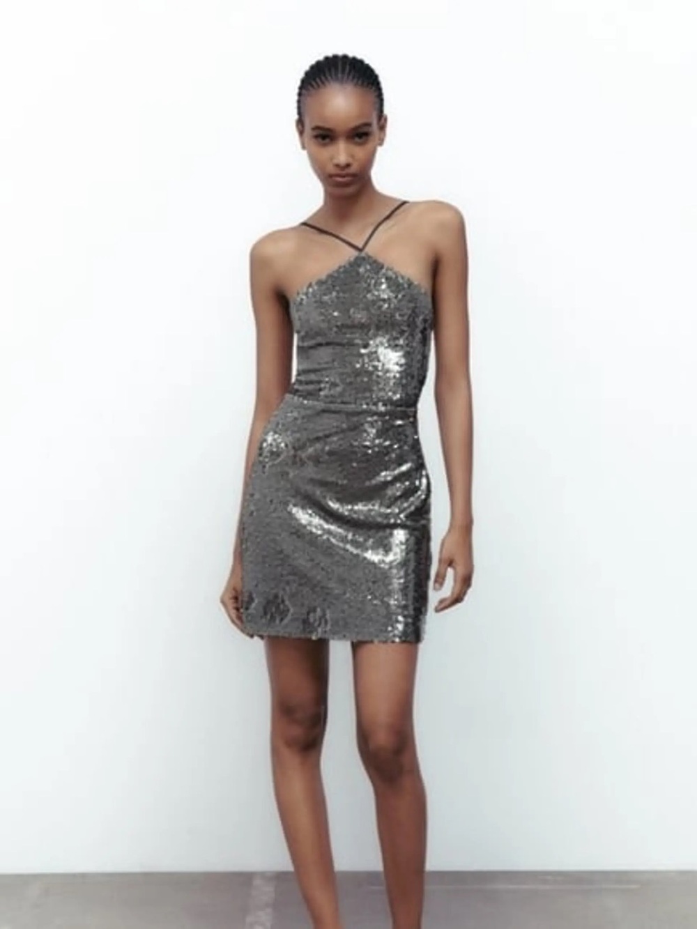Zara Silver Sequin Halter Mini Dress